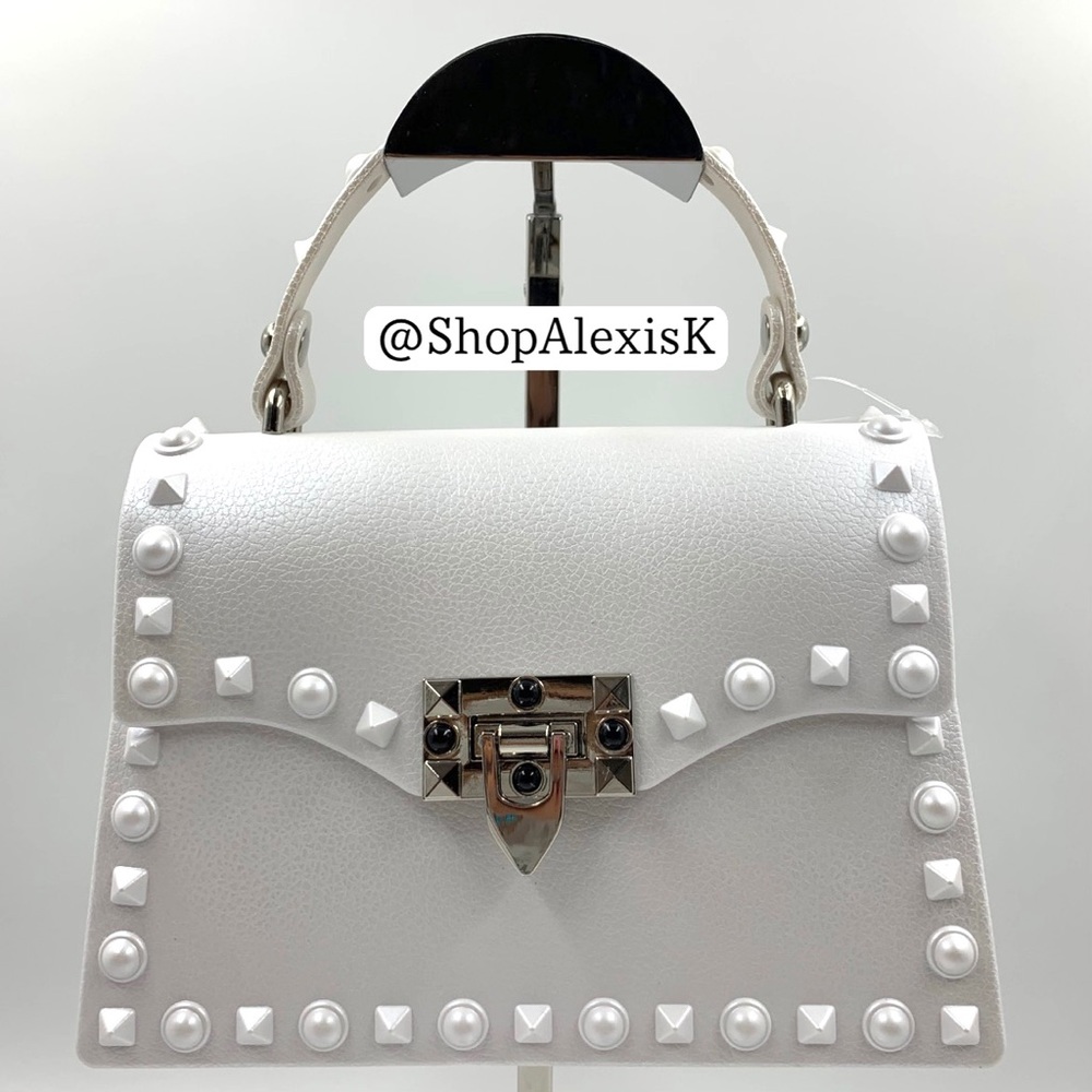Studded Crossbody Satchel/ Mini Purse -Pearl White
